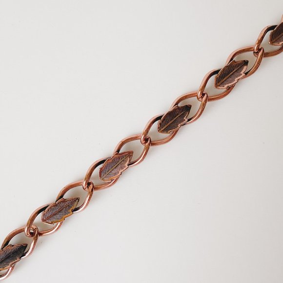 Vintage Copper Leaf Feather Southwest NativeStyle Boho Chain Link Bracelet - Picture 6 of 10